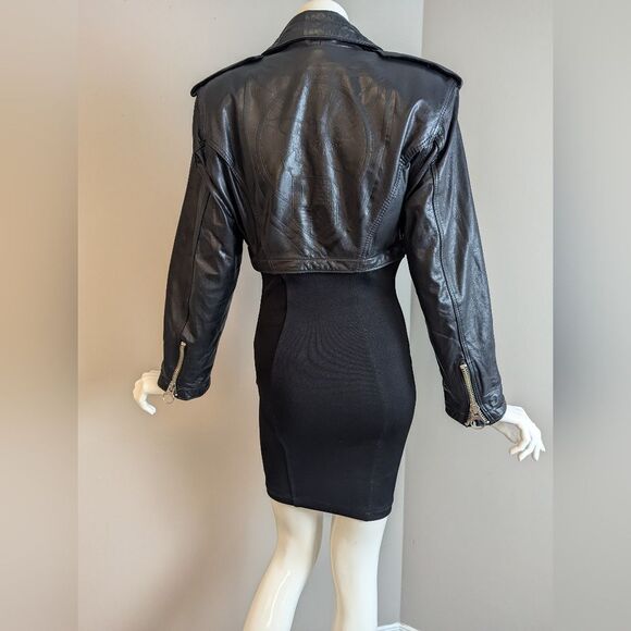 RARE Naked Angels Parasuco Black Bodycon Dress w/ Zip-Off Leather Moto Jacket S/ - Picture 9 of 15